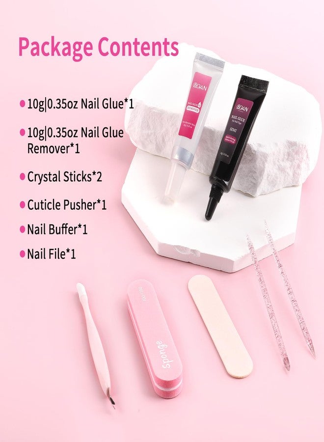 BQAN 10g Semi Nail Glue for Press On Nails, Super Strong | Quick Drying | Long Lasting | No UV Light Needed for Fake Acrylic Nails Tips with 10ml Nail Glue Remover - Image 5